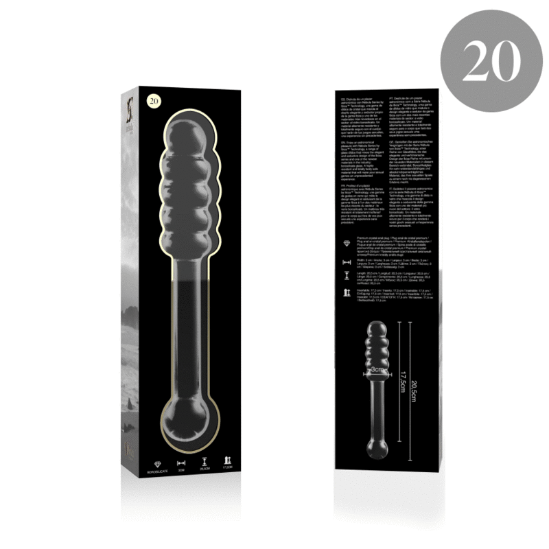 Dildo Modelo 20 Vidrio Borosilicato Transparente 20.5 cm Ø 3 cm