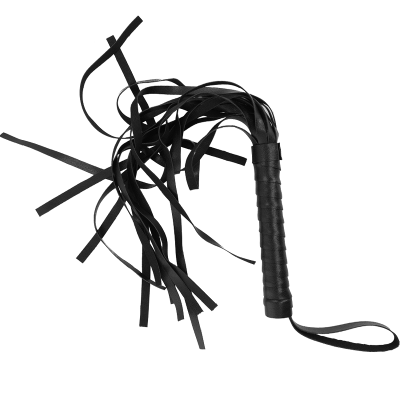 Close-up of the INTENSE FETISH Chicote Flogger de Couro Vegano, showing its texture and flexible straps.