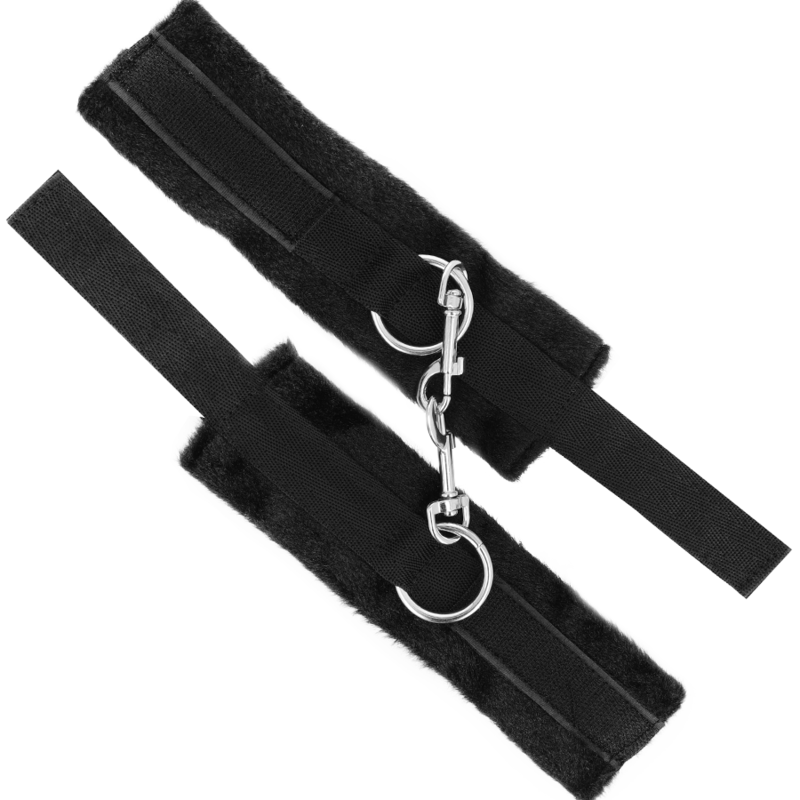 Conjunto erótico INTENSE FETISH com algemas, venda e tickler em couro vegano.