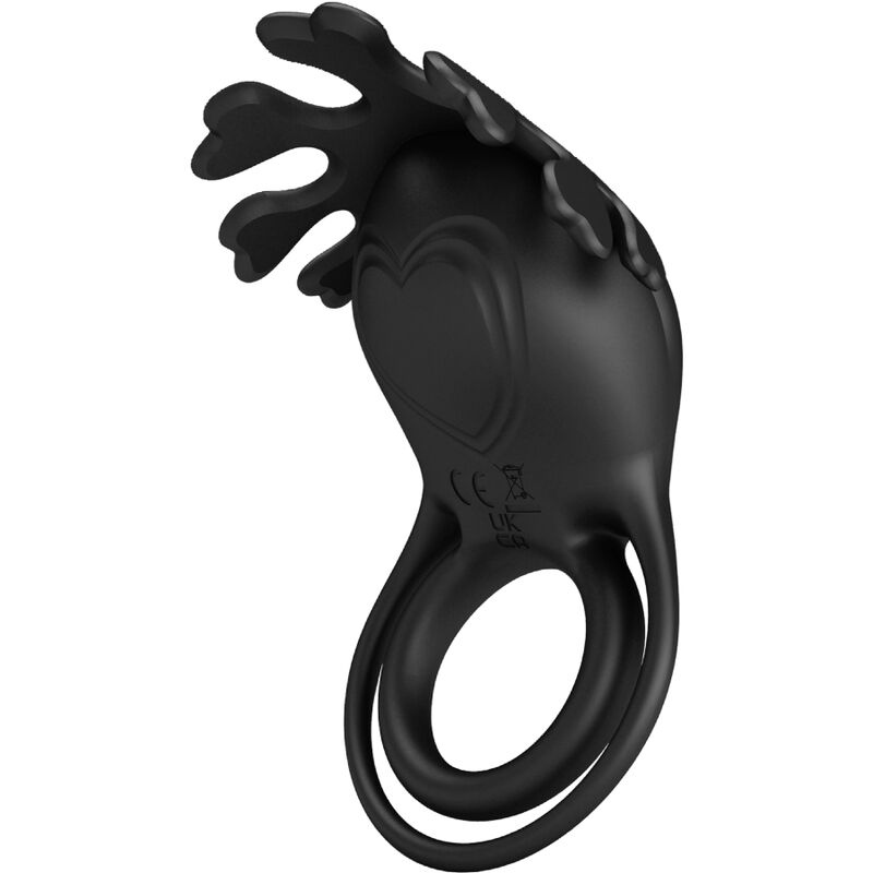 Anel Vibrador Peniano PRETTY LOVE Ruben de silicone preto com 7 funções de vibração e design duplo.