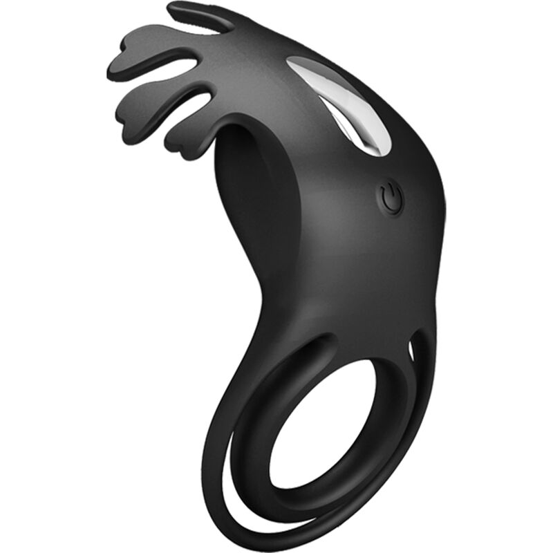 Anel Vibrador Peniano PRETTY LOVE Ruben de silicone preto com 7 funções de vibração e design duplo.