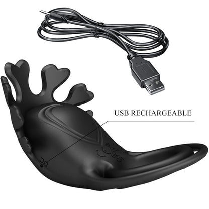 Anel Vibrador Peniano PRETTY LOVE Ruben de silicone preto com 7 funções de vibração e design duplo.