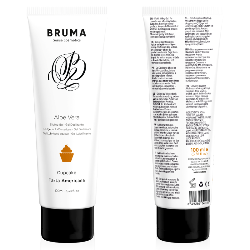 BRUMA Gel Deslizante Aloe Vera Sabor Cupcake 100 ML para lubrificação suave e hidratante.