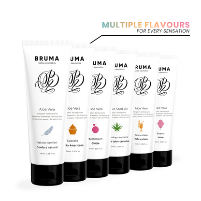 BRUMA Gel Deslizante Aloe Vera Sabor Cupcake 100 ML para lubrificação suave e hidratante.