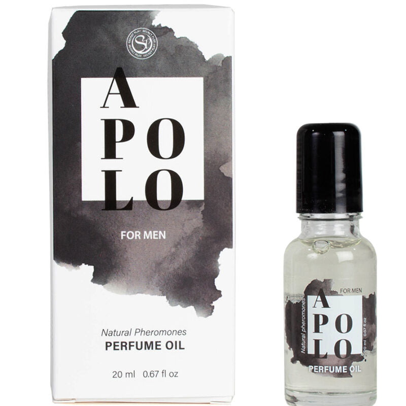 Frasco de Óleo de Perfume de Feromonas Naturais SECRETPLAY Apolo 20ml com aplicador roll-on.