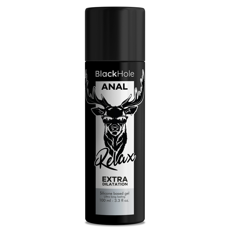 Embalagem do BLACK HOLE Gel Silicone Dilatação Anal 100ml, destacando a marca e a função do produto.