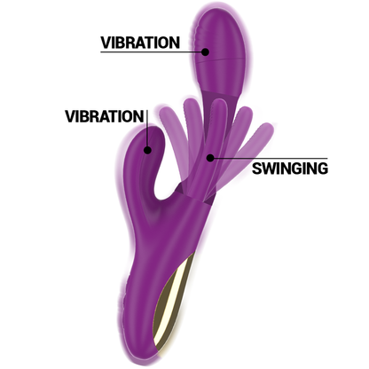 Vibrador feminino INTENSE Apolo roxo com língua oscilante e detalhes dourados.