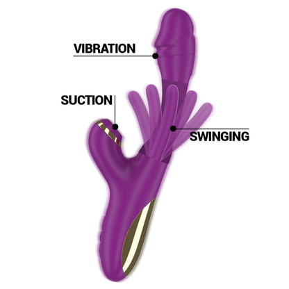 INTENSE Ateneo Vibrador Multifunções Recarregável com sucção e língua oscilante, na cor roxa.