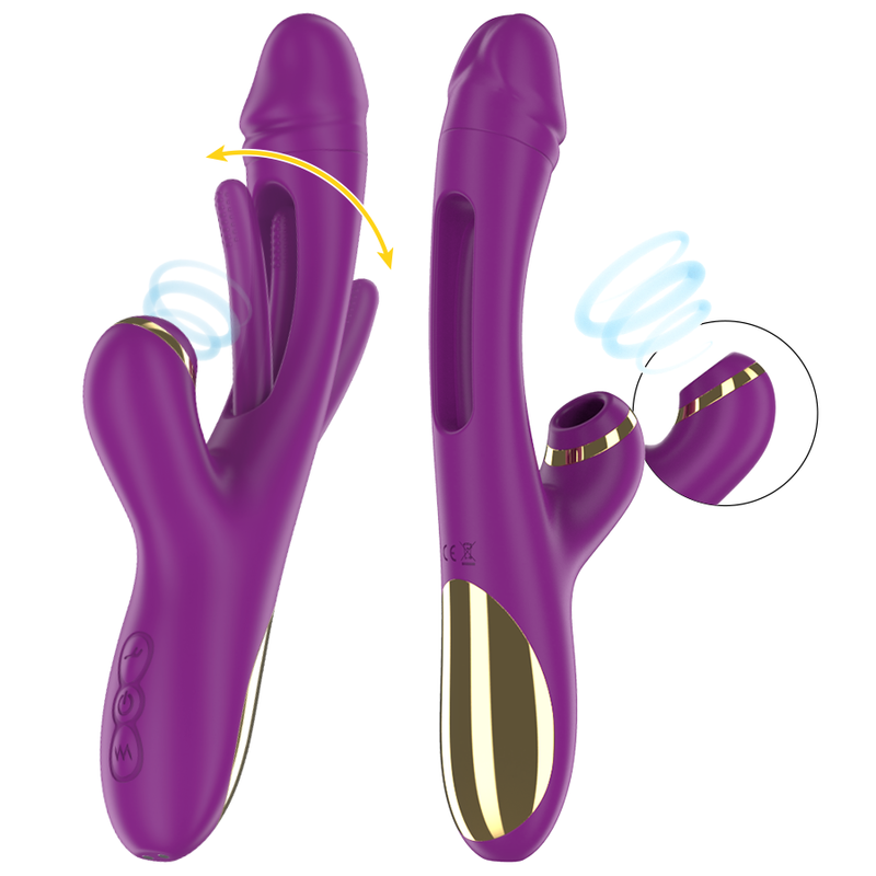 INTENSE Ateneo Vibrador Multifunções Recarregável com sucção e língua oscilante, na cor roxa.