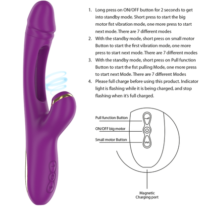 INTENSE Ateneo Vibrador Multifunções Recarregável com sucção e língua oscilante, na cor roxa.