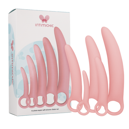 Conjunto INTIMICHIC de 5 dilatadores vaginais de silicone médico para conforto e reabilitação.