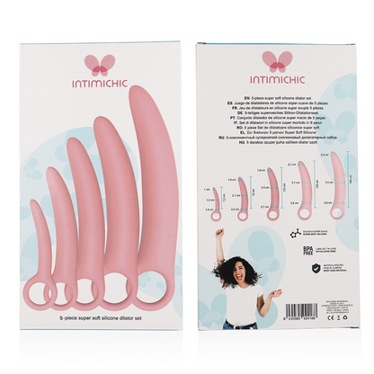 Conjunto INTIMICHIC de 5 dilatadores vaginais de silicone médico para conforto e reabilitação.