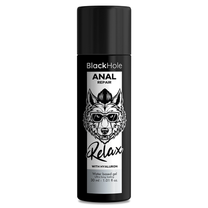 Imagem do Black Hole Lubrificante Anal Relaxante e Dilatador com Hialuron 30ml, mostrando a embalagem do produto.