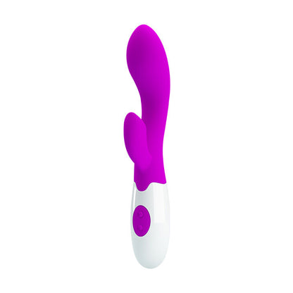 Vibrador Pretty Love Brighty verde e branco em silicone, mostrando o design ergonómico e a textura suave.