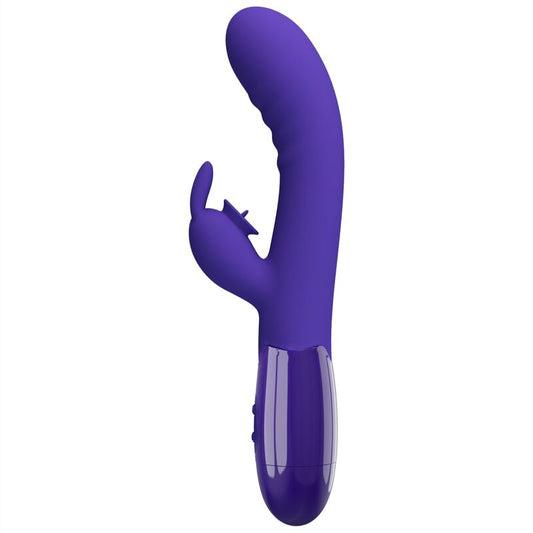 Close-up do Vibrador de Coelho PRETTY LOVE Cerberus Youth Violeta, mostrando seu design ergonómico e estimulador clitoriano.