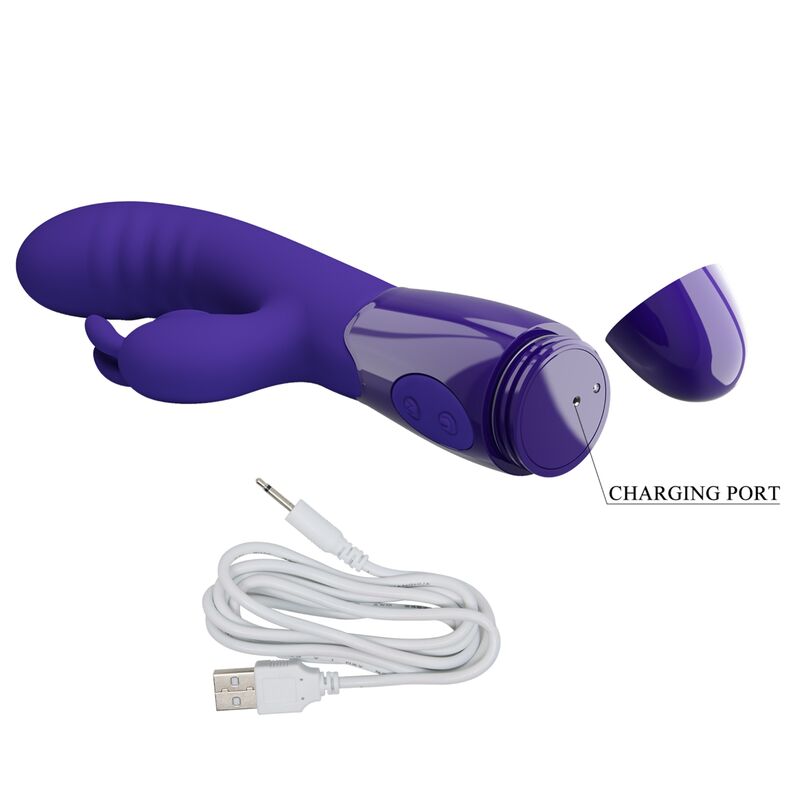 Close-up do Vibrador de Coelho PRETTY LOVE Cerberus Youth Violeta, mostrando seu design ergonómico e estimulador clitoriano.