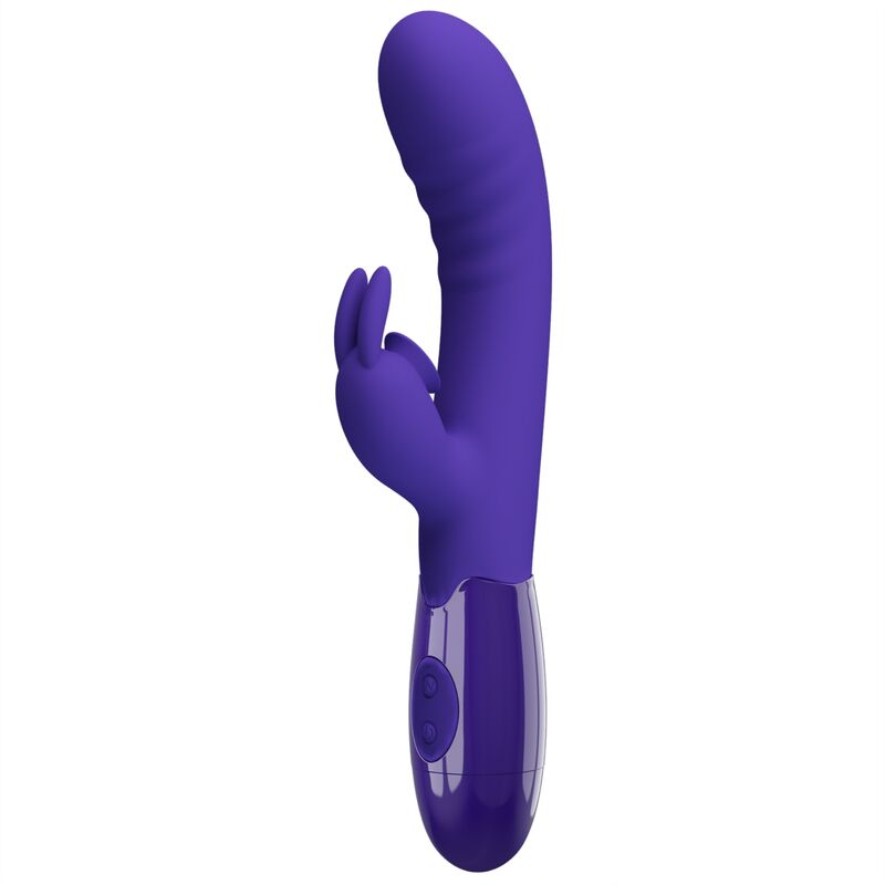 Close-up do Vibrador de Coelho PRETTY LOVE Cerberus Youth Violeta, mostrando seu design ergonómico e estimulador clitoriano.