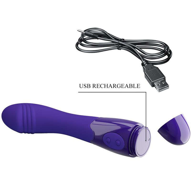 Close-up do Vibrador Dildo PRETTY LOVE Elemental Youth Violeta, mostrando a textura do silicone e o design ergonómico.
