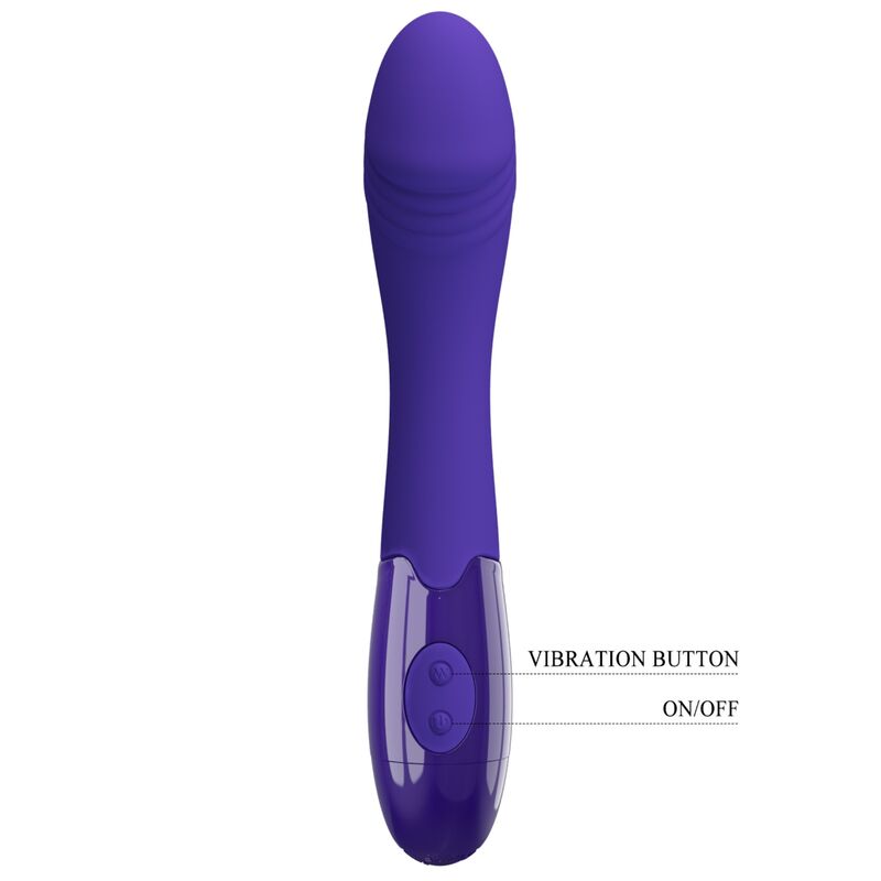 Close-up do Vibrador Dildo PRETTY LOVE Elemental Youth Violeta, mostrando a textura do silicone e o design ergonómico.