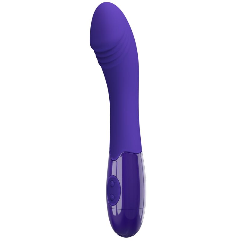 Close-up do Vibrador Dildo PRETTY LOVE Elemental Youth Violeta, mostrando a textura do silicone e o design ergonómico.