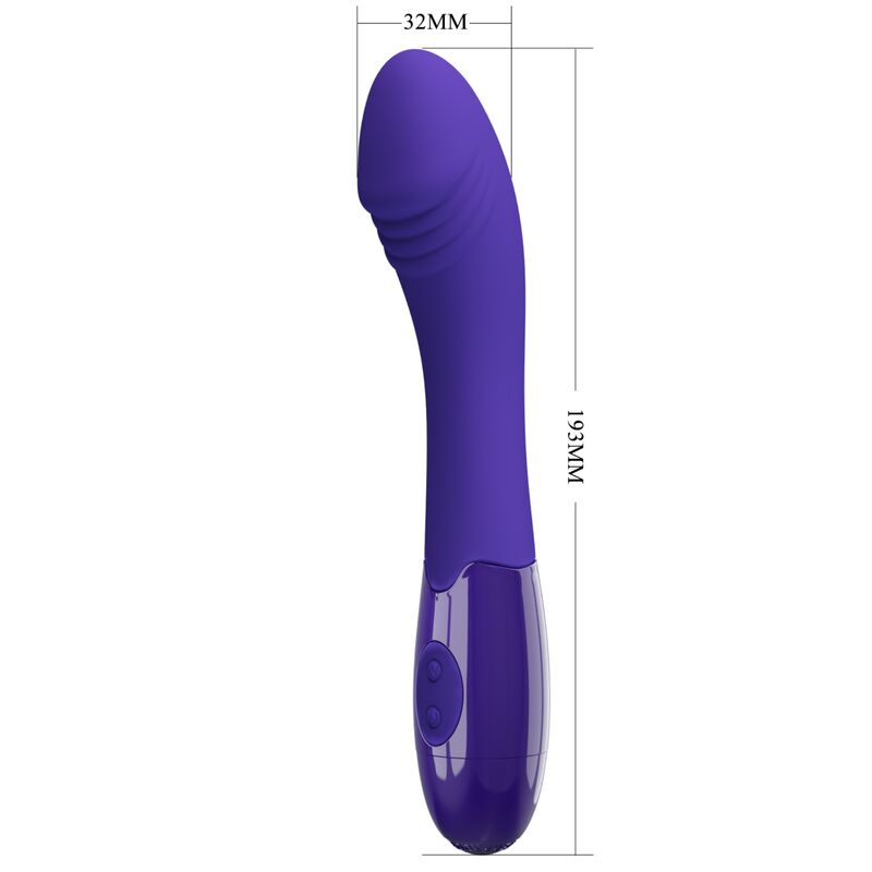 Close-up do Vibrador Dildo PRETTY LOVE Elemental Youth Violeta, mostrando a textura do silicone e o design ergonómico.