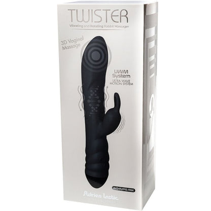 Vibrador Twister Rotador Coelho Adrien Lastic preto com múltiplos motores e silicone de alta qualidade