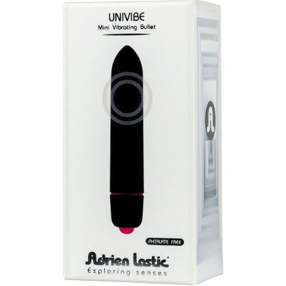 Close-up of the ADRIEN LASTIC Bala Vibrante Univibe Mini Preta, highlighting its compact design and powerful features.