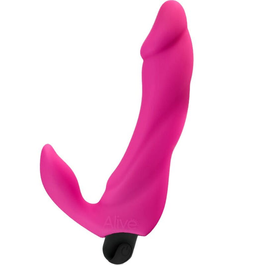 ALIVE Dildo Vibrador Bifun Pro Rosa 14,9 cm com design curvo para estimulação do ponto G e clitóris.