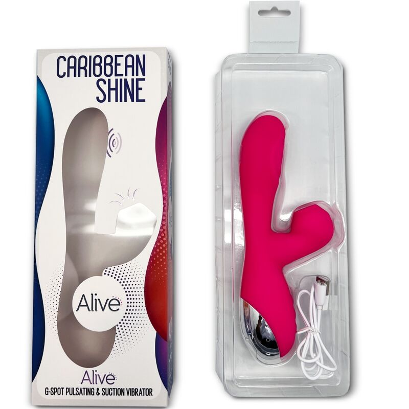 ALIVE Vibrador Caribbean Shine fúcsia com ventosa, design ergonómico para estimulação do Ponto G e clitóris.