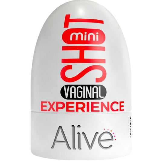 Close-up do ALIVE Shot Experience Mini Masturbador Masculino mostrando seu design compacto e textura interna estimulante.