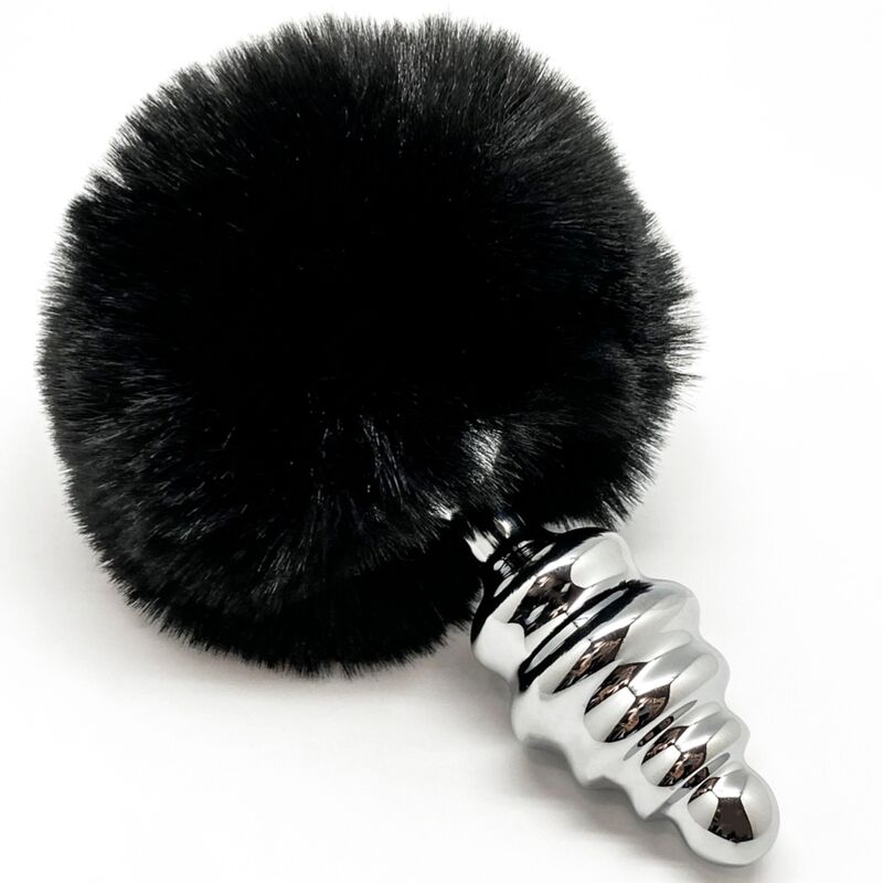ALIVE Plug Anal Espiral Metal Fluffy Preto Tamanho M com design único e pompom.