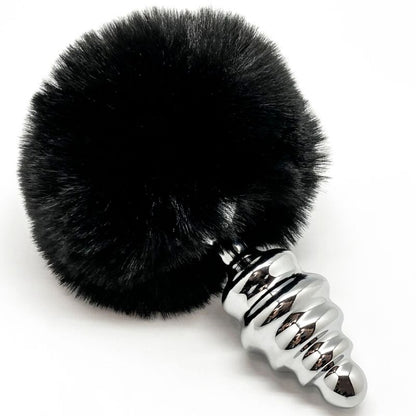 ALIVE Plug Anal Espiral Metal Fluffy Preto Tamanho M com design único e pompom.
