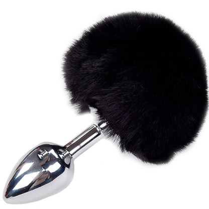 ALIVE Plug Anal Metal Liso Fluffy Preto Tamanho M com pompom macio