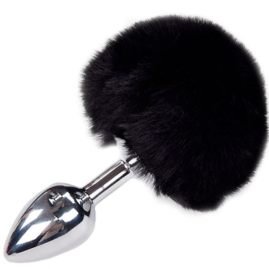 ALIVE Plug Anal Metal Liso Fluffy Preto Tamanho M com pompom macio