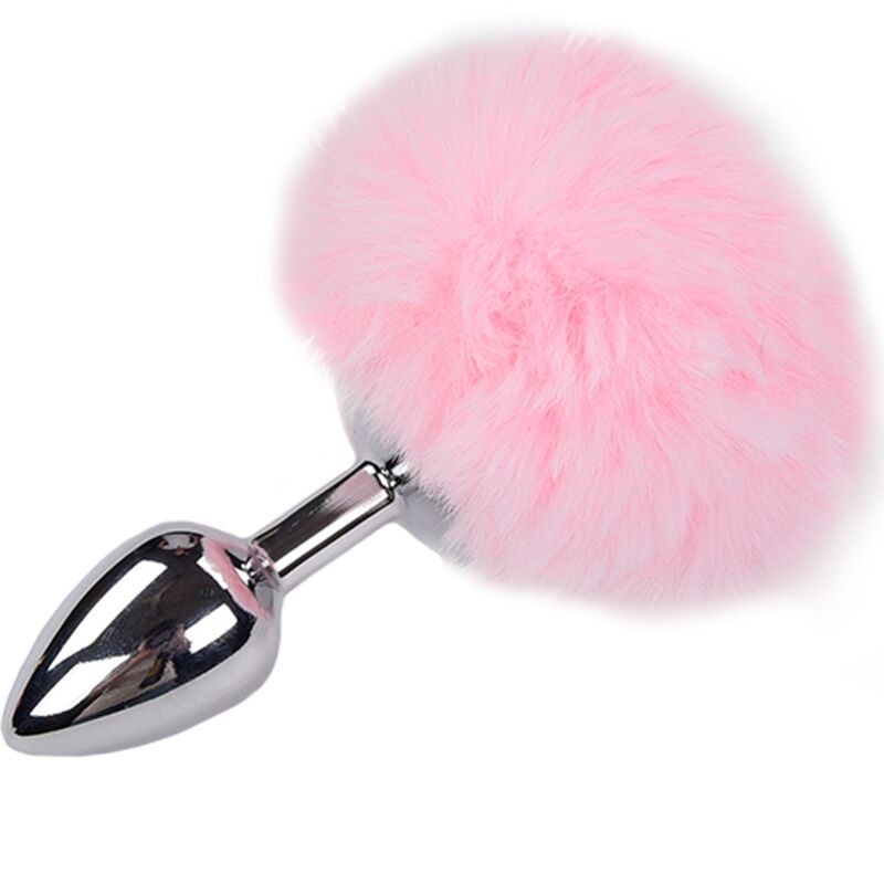 ALIVE Plug Anal de Metal Liso Fluffy Rosa Tamanho L com pompom macio e base elegante
