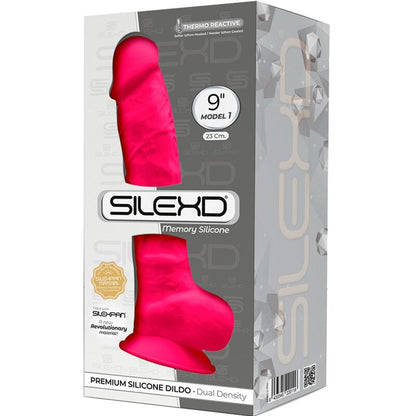 Close-up do SILEXD Dildo Realístico Premium Silexpan Silicone Fúcsia 23 CM, mostrando sua textura e detalhes realistas.