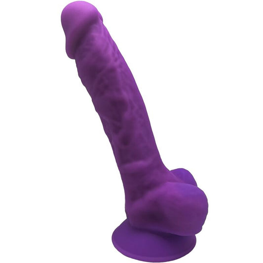 Close-up do Dildo Pênis Realístico SILEXD com Silicone SILEXPAN Violeta 17.5 CM, mostrando sua textura realista e cor vibrante.