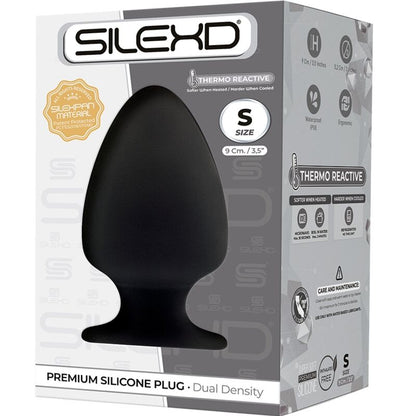 Close-up do Plug Anal SILEXD Silicone Termoreativo Silexpan Premium Tamanho S, mostrando sua textura suave e design ergonómico.
