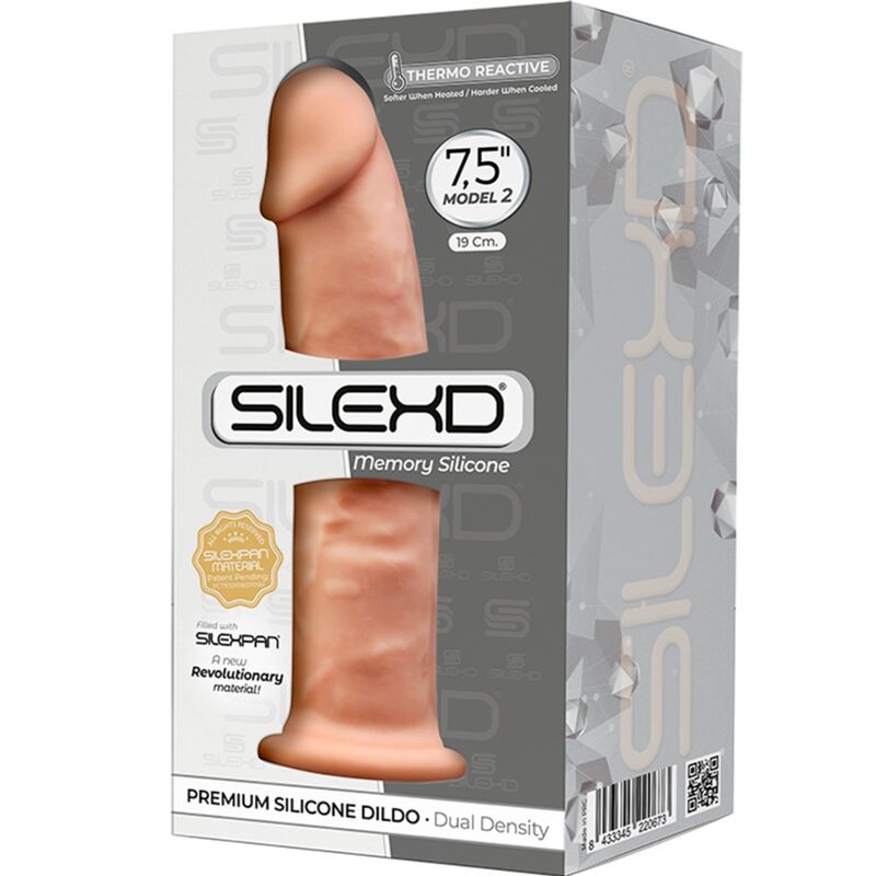 Close-up do Dildo Realístico SILEXD Premium Silexpan Silicone 19cm, mostrando sua textura e detalhes realistas.