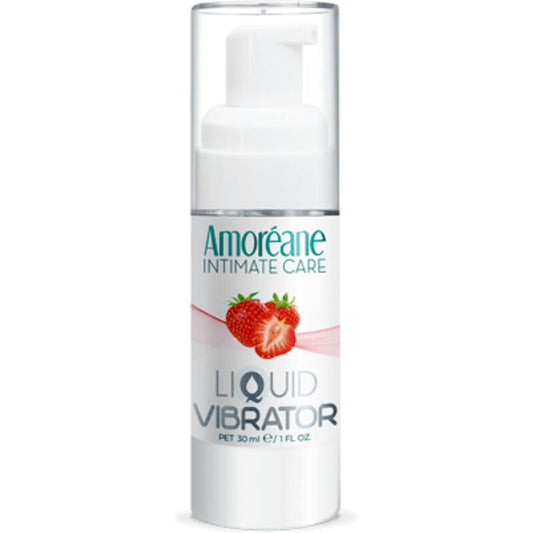 Imagem do AMOREANE Gel Vibratório Sabor Morango 30 ML, mostrando o frasco e a embalagem em destaque.