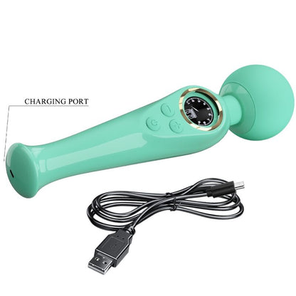 Vibrador de varinha PRETTY LOVE Skyler verde com ecrã LCD e cabeça flexível