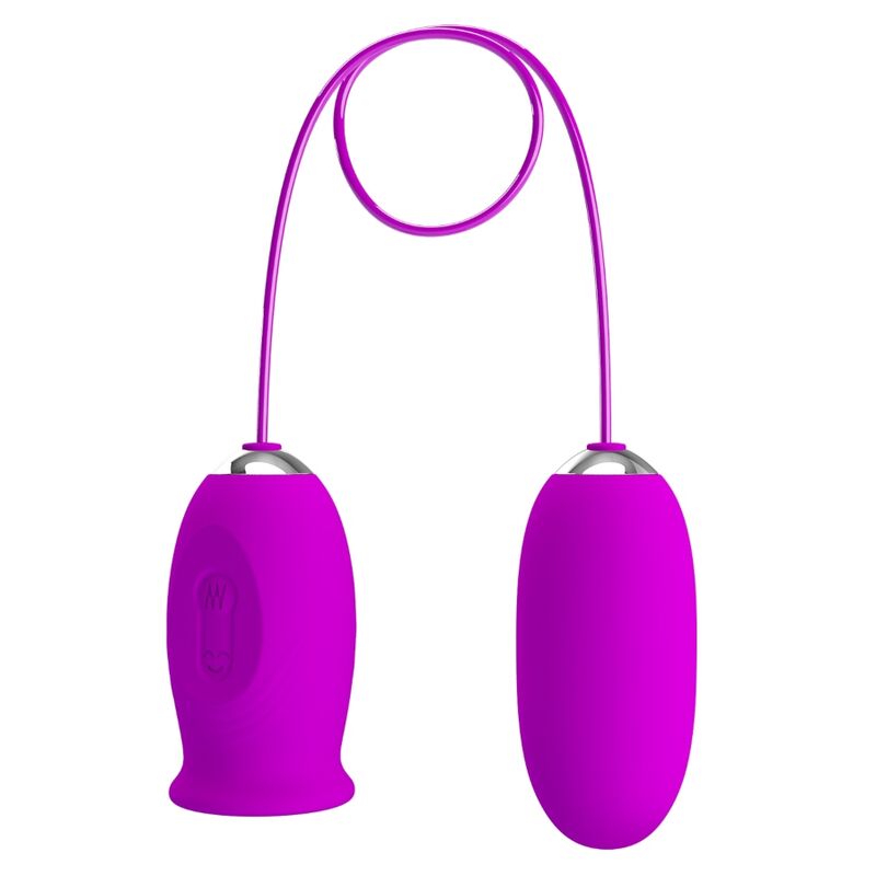 Vibrador PRETTY LOVE Daisy Dual Egg recarregável na cor roxa, mostrando seu design ergonômico e silicone macio.