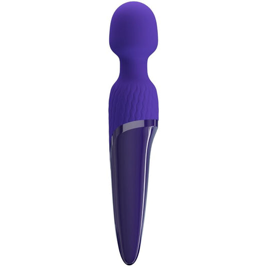 Close-up do Vibrador Wand PRETTY LOVE Antony Youth com Efeito de Calor Violeta, destacando seu design ergonômico e a cabeça de silicone macia.