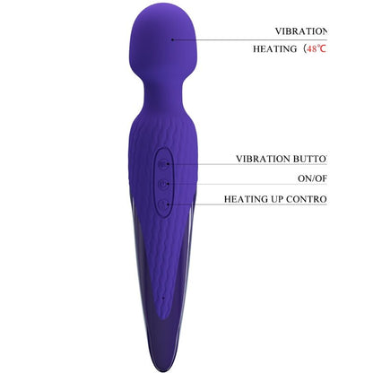 Close-up do Vibrador Wand PRETTY LOVE Antony Youth com Efeito de Calor Violeta, destacando seu design ergonômico e a cabeça de silicone macia.