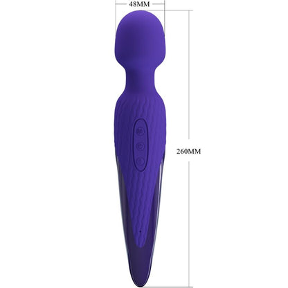 Close-up do Vibrador Wand PRETTY LOVE Antony Youth com Efeito de Calor Violeta, destacando seu design ergonômico e a cabeça de silicone macia.