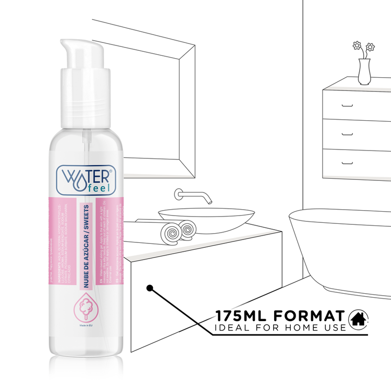 Waterfeel Lubrificante Sabor Nuvem de Açúcar 175 ML para prazer íntimo prolongado e adocicado.