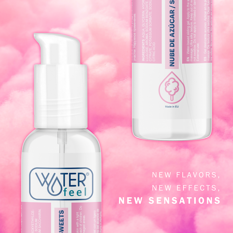Waterfeel Lubrificante Sabor Nuvem de Açúcar 175 ML para prazer íntimo prolongado e adocicado.