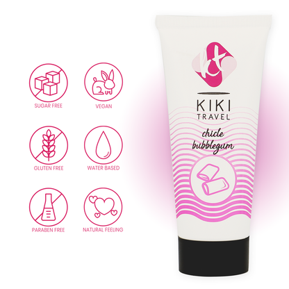 KIKÍ TRAVEL Lubrificante Goma Morango 50ml, embalagem e textura do produto