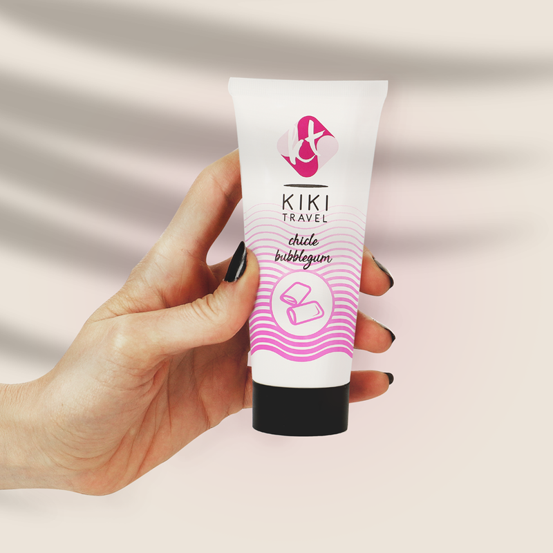 KIKÍ TRAVEL Lubrificante Goma Morango 50ml, embalagem e textura do produto