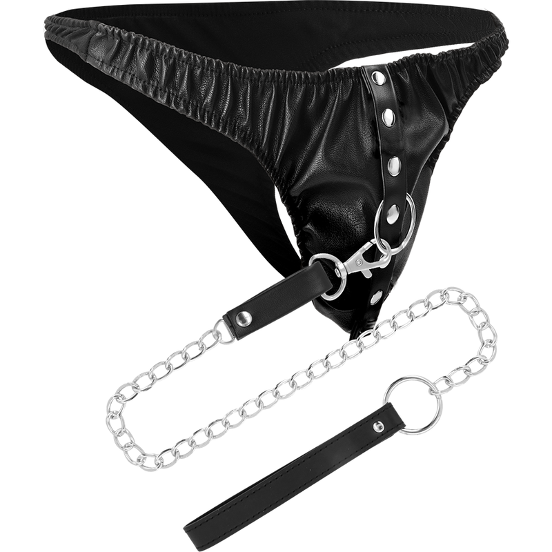 Tanga de Submissão Darkness com corrente de metal e couro vegano